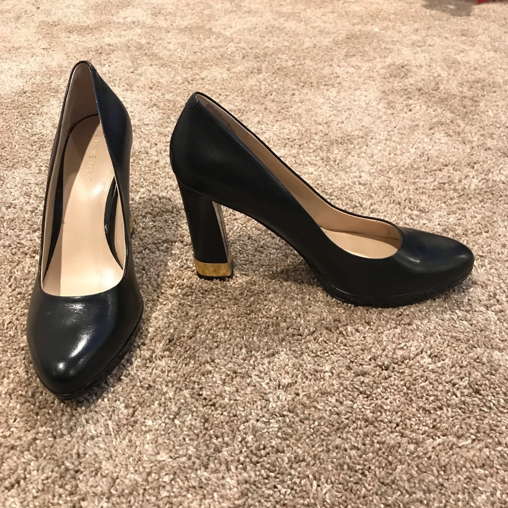 Nine West black heels with gold strip on heel